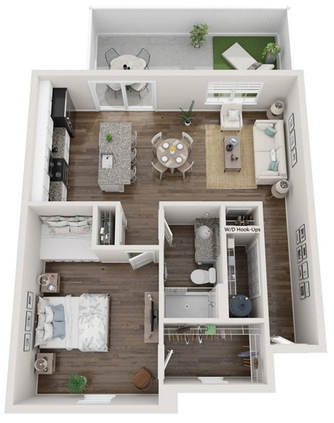 Floor plan for 1 bed, 1 bath, 829 sqft